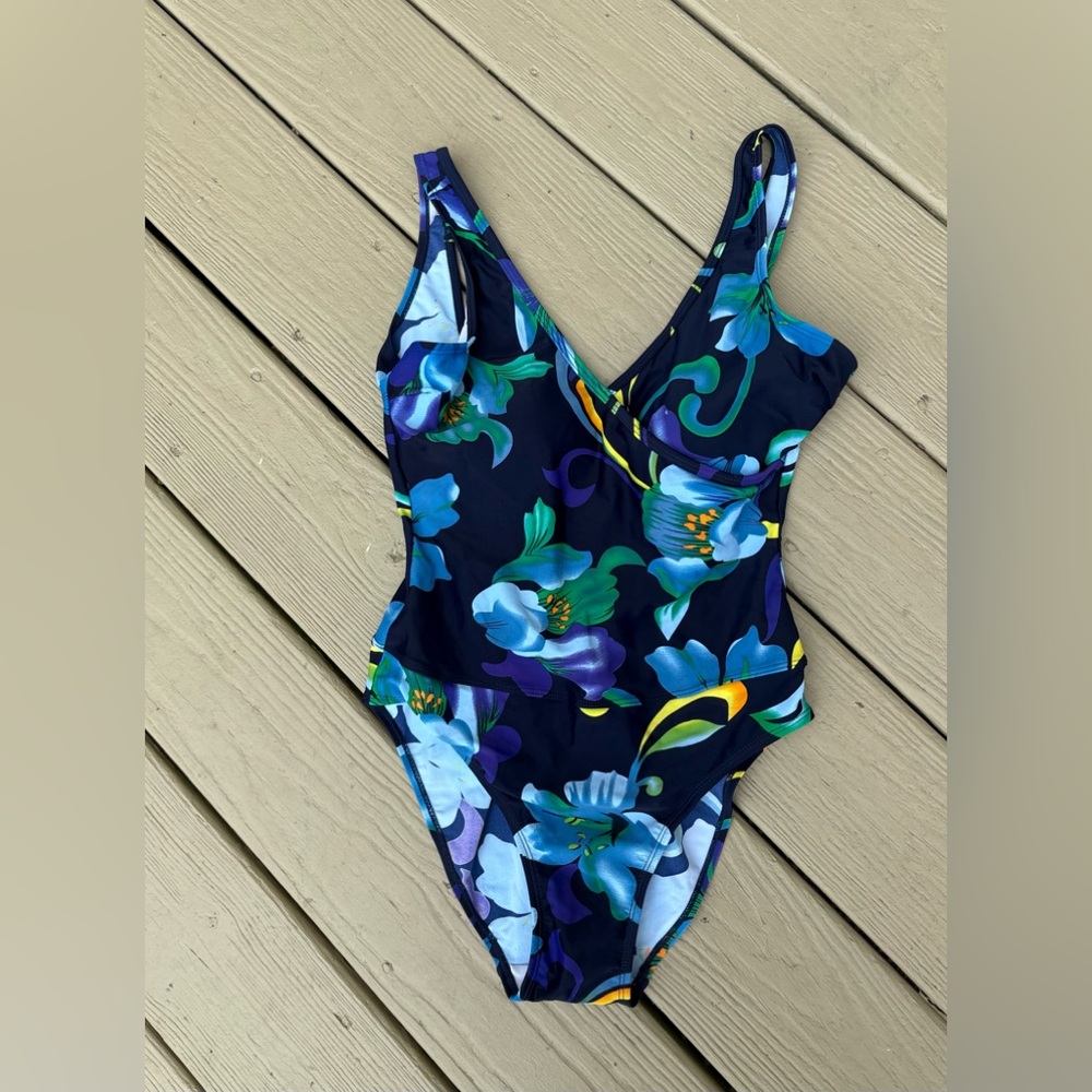 RAYA SUN Floral patterned Blue/Yellow/Green/Purple One Piece Swimsuit, Size: 10